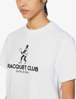 Raquet Graphic-print Cotton-jersey T-shirt -Reisi Clothing Shop R04090273 WHITEBLACK ALT04