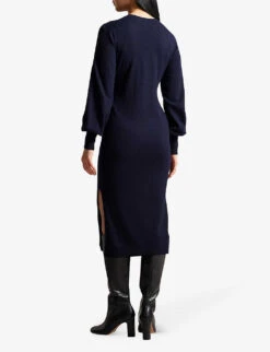 Ted Baker Essya Slouchy-fit Tie-front Knitted Midi Dress -Reisi Clothing Shop R04090494 DKBLUE ALT03