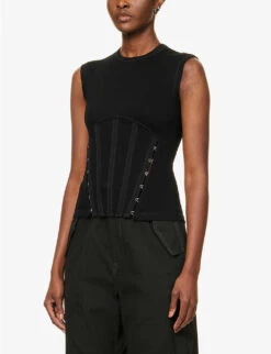 Dion Lee Corset Slim-fit Stretch-organic Cotton Top -Reisi Clothing Shop R04091339 BLACK ALT02