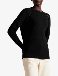 Ted Baker Raglan-sleeve Stitch-insert Knitted Jumper -Reisi Clothing Shop R04093041 BLACK ALT02