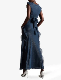 Ted Baker Laurae Ruffled Metallic-woven Maxi Dress -Reisi Clothing Shop R04093043 DKBLUE ALT02