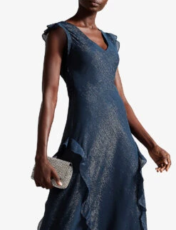 Ted Baker Laurae Ruffled Metallic-woven Maxi Dress -Reisi Clothing Shop R04093043 DKBLUE ALT03