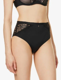 Chantelle Orangerie Scalloped-trim High-rise Stretch-woven Briefs -Reisi Clothing Shop R04093296 011BLACK ALT02