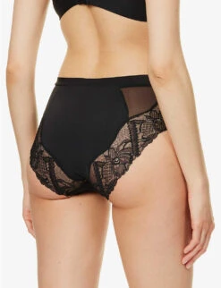 Chantelle Orangerie Scalloped-trim High-rise Stretch-woven Briefs -Reisi Clothing Shop R04093296 011BLACK ALT03