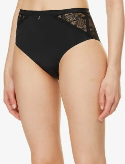 Chantelle Orangerie Scalloped-trim High-rise Stretch-woven Briefs -Reisi Clothing Shop R04093296 011BLACK ALT04