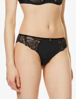 Chantelle Orangerie Semi-sheer Stretch-lace Thong -Reisi Clothing Shop R04093297 011BLACK ALT02