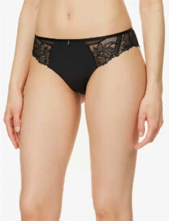 Chantelle Orangerie Semi-sheer Stretch-lace Thong -Reisi Clothing Shop R04093297 011BLACK ALT04
