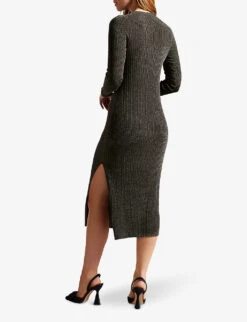 Ted Baker Slim-fit Metallic-knitted Midi Dress -Reisi Clothing Shop R04093895 DKGREEN ALT02