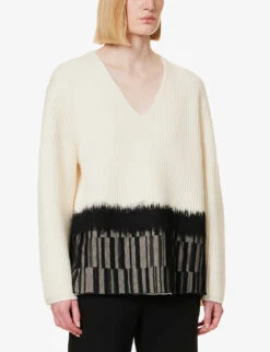 Joseph Contrast Panel Knitted Merino Wool Jumper -Reisi Clothing Shop R04095141 IVORY ALT02