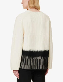 Joseph Contrast Panel Knitted Merino Wool Jumper -Reisi Clothing Shop R04095141 IVORY ALT03