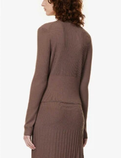 Joseph Ribbed Slim-fit Wool-blend Knitted Cardigan 10 Joseph Ribbed Slim-fit Wool-blend Knitted Cardigan -Reisi Clothing Shop R04095359 TRUFFLE ALT03
