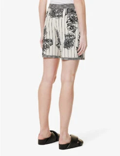 Joseph Floral-pattern Split-hem Knitted Shorts -Reisi Clothing Shop R04095458 BLACKCOMBO ALT03