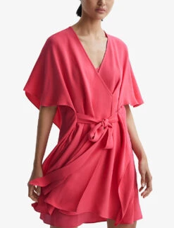 Reiss Peony Short-sleeve Woven Mini Wrap Dress -Reisi Clothing Shop R04095900 PINK ALT04