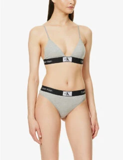 Calvin Klein 1996 Branded Recycled Cotton-blend Bralette -Reisi Clothing Shop R04096760 GREYHEATHER ALT01
