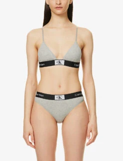 Calvin Klein 1996 Branded Recycled Cotton-blend Bralette -Reisi Clothing Shop R04096760 GREYHEATHER ALT02
