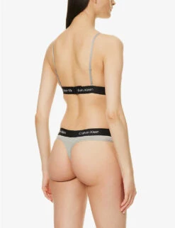 Calvin Klein 1996 Branded Recycled Cotton-blend Bralette -Reisi Clothing Shop R04096760 GREYHEATHER ALT03