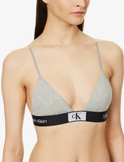 Calvin Klein 1996 Branded Recycled Cotton-blend Bralette -Reisi Clothing Shop R04096760 GREYHEATHER ALT04