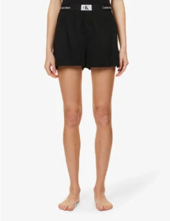 Calvin Klein 1996 Brand-patch Recycled Cotton-blend Sleep Shorts -Reisi Clothing Shop R04096765 BLACK ALT02