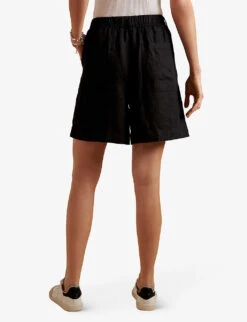 Longline Relaxed-fit Linen Shorts -Reisi Clothing Shop R04097408 BLACK ALT03
