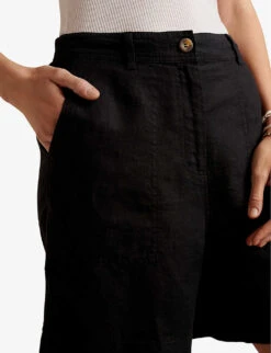 Longline Relaxed-fit Linen Shorts -Reisi Clothing Shop R04097408 BLACK ALT04