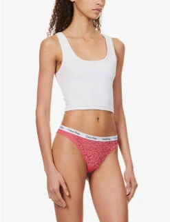 Calvin Klein Carousel Mid-rise Pack Of Three Stretch-lace Briefs -Reisi Clothing Shop R04097657 CERISEWHITEBLACK ALT01