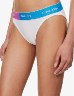 Calvin Klein This Is Love Branded-waistband Mid-rise Cotton-jersey Briefs -Reisi Clothing Shop R04097661 WHITE ALT02
