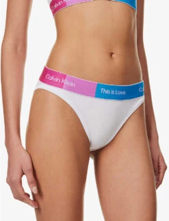 Calvin Klein This Is Love Branded-waistband Mid-rise Cotton-jersey Briefs -Reisi Clothing Shop R04097661 WHITE ALT04