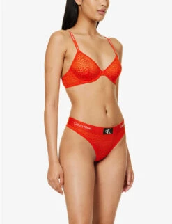 Calvin Klein Animal-print Stretch-lace Thong -Reisi Clothing Shop R04097688 HAZARD ALT01