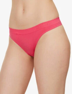 Calvin Klein Bonded Flex Branded-waistband Mid-rise Stretch-woven Thong -Reisi Clothing Shop R04097691 CERISELIPSTICK ALT02