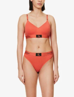 Calvin Klein 1996 Branded-waistband Stretch-cotton Thong -Reisi Clothing Shop R04097701 COOLMELON ALT01