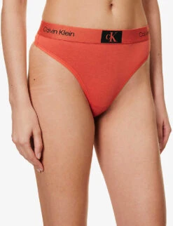 Calvin Klein 1996 Branded-waistband Stretch-cotton Thong -Reisi Clothing Shop R04097701 COOLMELON ALT02