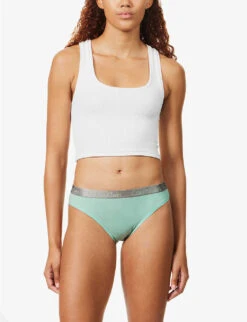 Calvin Klein Radiant Branded-waistband Stretch-cotton Briefs -Reisi Clothing Shop R04097711 AQUABLUE ALT01