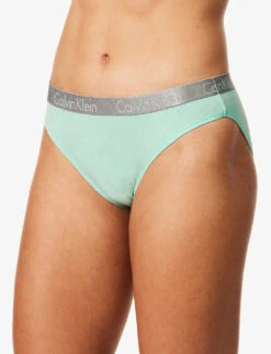 Calvin Klein Radiant Branded-waistband Stretch-cotton Briefs -Reisi Clothing Shop R04097711 AQUABLUE ALT02