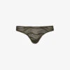 Calvin Klein Striped Semi-sheer Mid-rise Stretch-lace Thong -Reisi Clothing Shop R04097720 FIELDOLIVE M