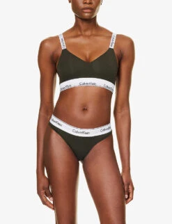 Calvin Klein Modern Branded-underband Stretch-cotton And Modal-blend Bralette -Reisi Clothing Shop R04097726 FIELDOLIVE ALT01