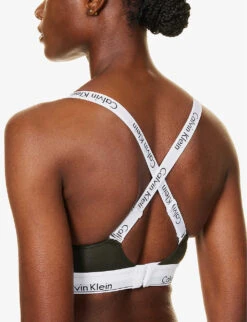 Calvin Klein Modern Branded-underband Stretch-cotton And Modal-blend Bralette -Reisi Clothing Shop R04097726 FIELDOLIVE ALT03