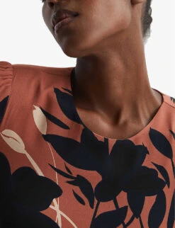 Reiss Floella Floral-print Round-neck Woven Midi Dress -Reisi Clothing Shop R04098673 BLUSHBLACK ALT04