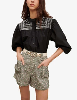 Maje Floral-print Mid-rise Woven Shorts -Reisi Clothing Shop R04101488 IMPRIME ALT02