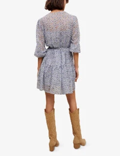 Maje Rilaneta Floral-print Chiffon Mini Dress -Reisi Clothing Shop R04101535 BLEUS ALT03