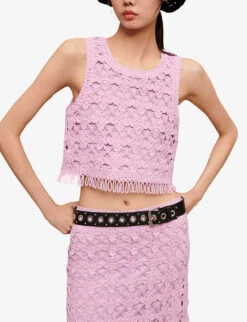Maje Madagascar Crochet Fringe-trimmed Cotton Top -Reisi Clothing Shop R04101539 VIOLETS ALT02