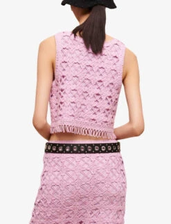 Maje Madagascar Crochet Fringe-trimmed Cotton Top -Reisi Clothing Shop R04101539 VIOLETS ALT03