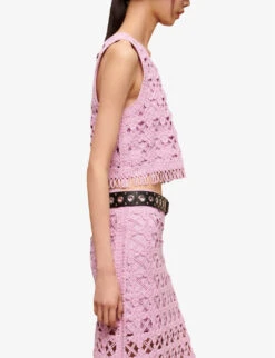 Maje Madagascar Crochet Fringe-trimmed Cotton Top -Reisi Clothing Shop R04101539 VIOLETS ALT04