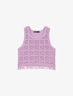 Maje Madagascar Crochet Fringe-trimmed Cotton Top