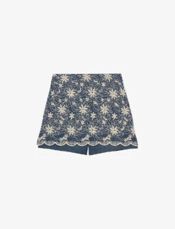 Maje Floral-embroidered Cotton-blend Shorts