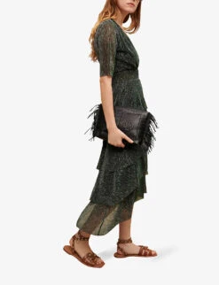 Maje Ruffled Tiered Woven Midi Dress -Reisi Clothing Shop R04101560 VERTS ALT02