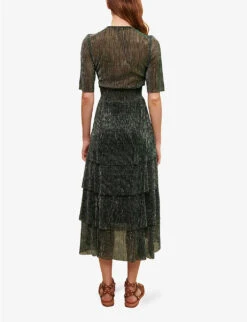 Maje Ruffled Tiered Woven Midi Dress -Reisi Clothing Shop R04101560 VERTS ALT03