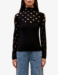 Maje Open-weave Woven Jumper -Reisi Clothing Shop R04101715 NOIRGRIS ALT02