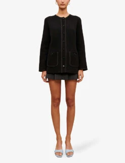 Maje Lock Knit-trim Stretch-woven Cardigan -Reisi Clothing Shop R04101720 NOIRGRIS ALT02