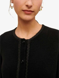 Maje Lock Knit-trim Stretch-woven Cardigan -Reisi Clothing Shop R04101720 NOIRGRIS ALT04