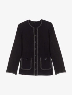 Maje Lock Knit-trim Stretch-woven Cardigan